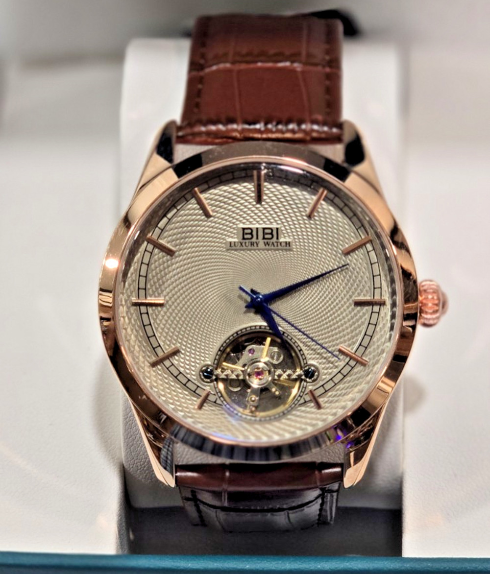 🔥B1135🔥BIBI LUXURY 🔥Rose gold case, grey dial, coffee leather strap Auto
